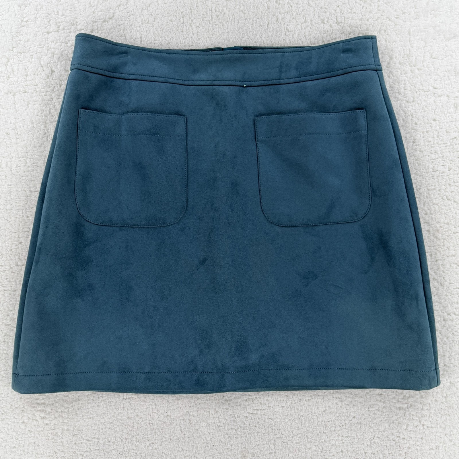 Loft Skirt Womens 12 Blue Faux Suede A Line Mini Front Pockets Zip Lined Stretch